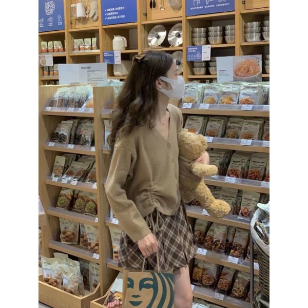 Set áo len dây rút kèm chân váy Miki 100% ảnh thật