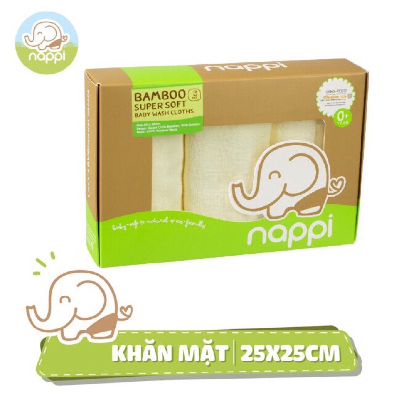 Hộp 3 khăn mặt sợi tre Nappi 25*25cm