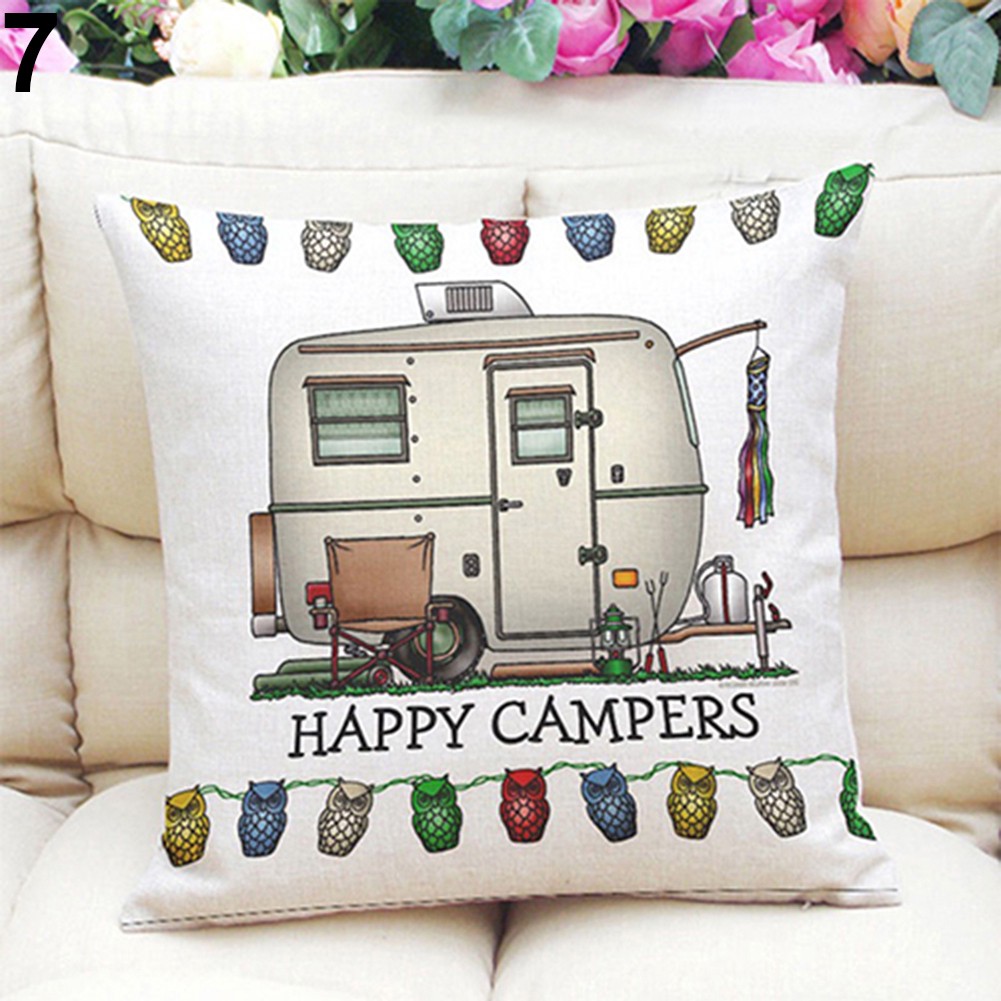 Vỏ Gối Trang Trí Hình Chữ Happy Campers B17