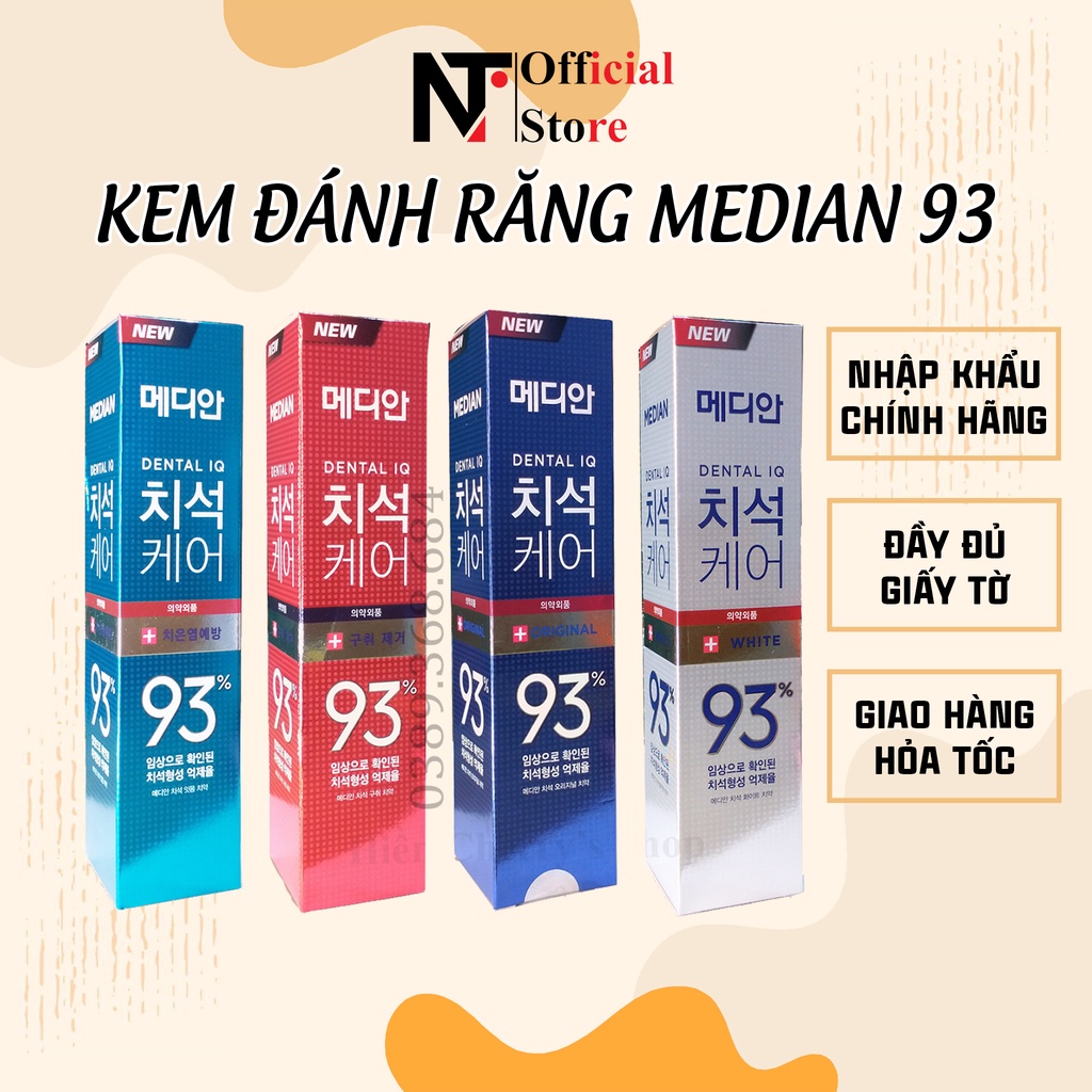 Kem đánh răng Hàn Quốc MEDIAN DENTAL IQ 93% tuýp 120g, làm trắng răng thơm miệng, hạn chế viêm nướu, có tem chính hãng
