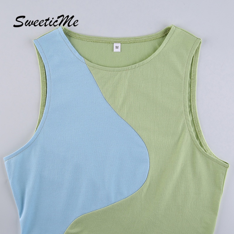 Áo Không Tay Sweeticme Cổ Tròn Phối Màu Tương Phản Mới Cho Nữ 2021 | BigBuy360 - bigbuy360.vn