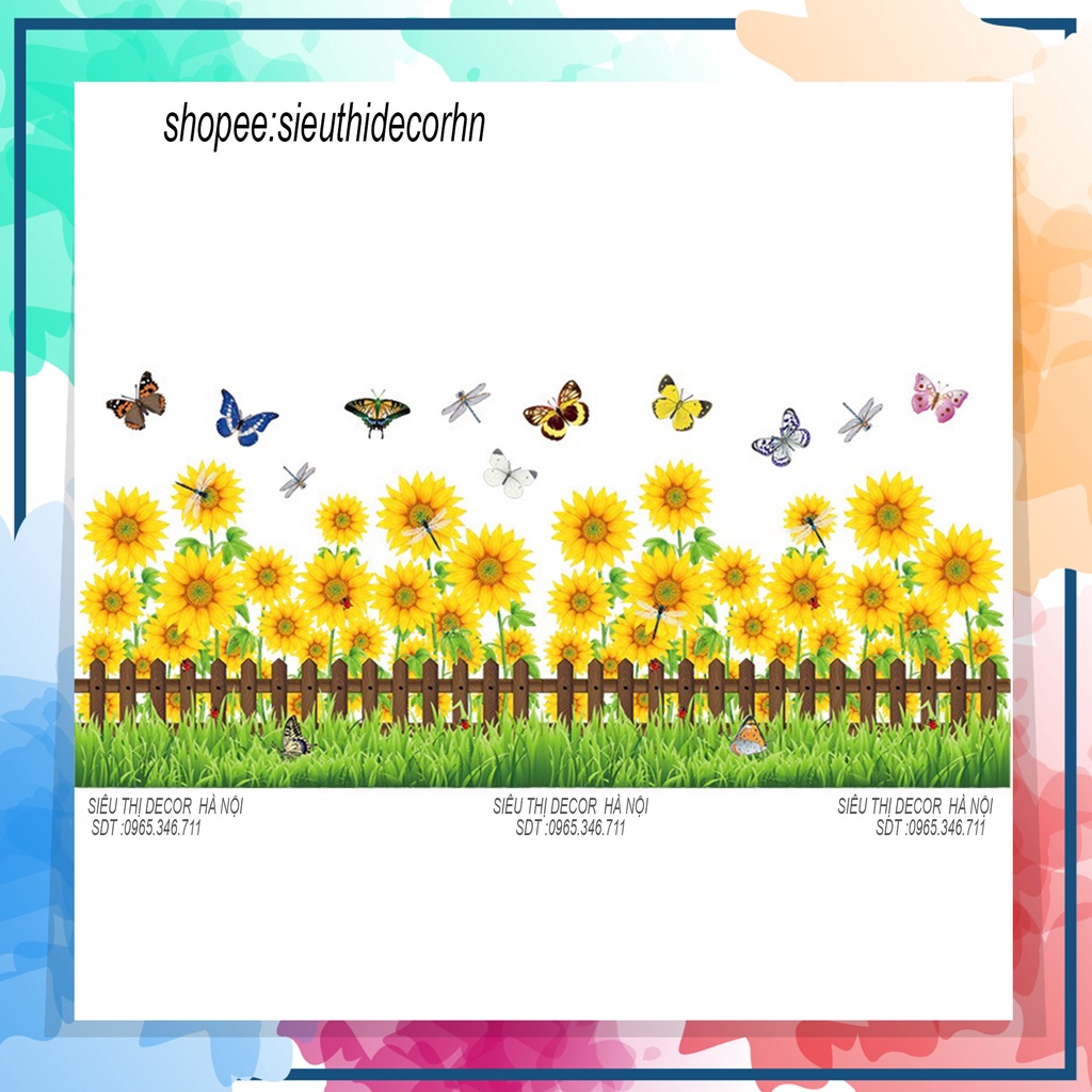 Decal dán chân tường RÀO HƯỚNG DƯƠNG GỖ SK7060. Đề can dán tường Hàn quốc kích thước 60x90cm