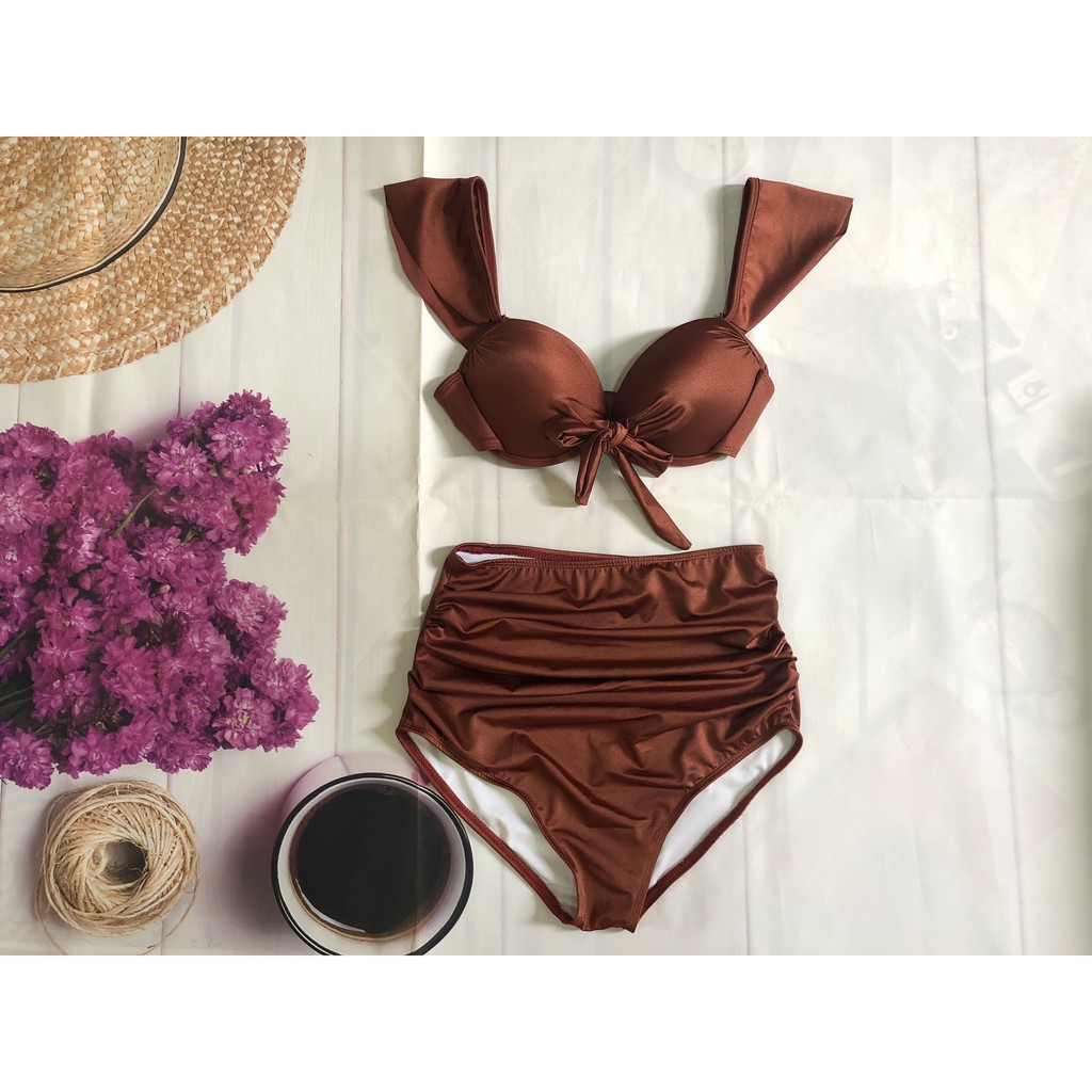 Bikini bộ bơi gọng cánh tiên nơ buộc quần cạp cao EVA GCTN