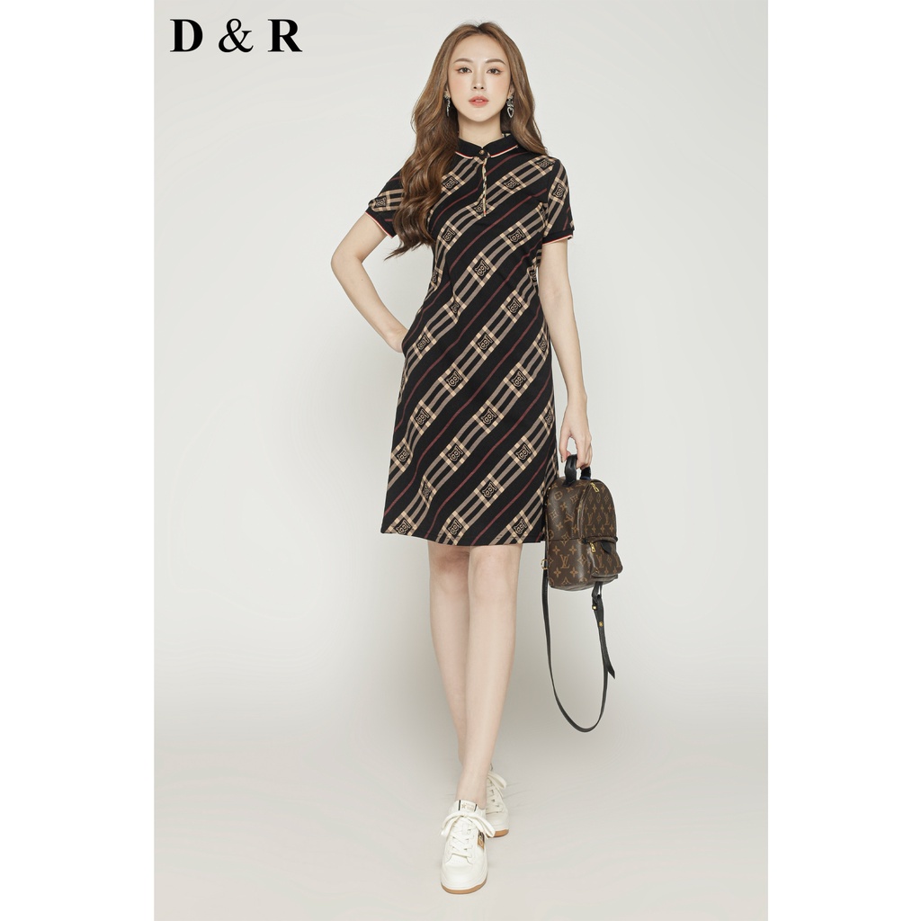 Đầm polo nữ bigsize họa tiết BBR Quảng Châu cao cấp váy thun cotton đi chơi dạo phố thương hiệu thời trang D&R D191