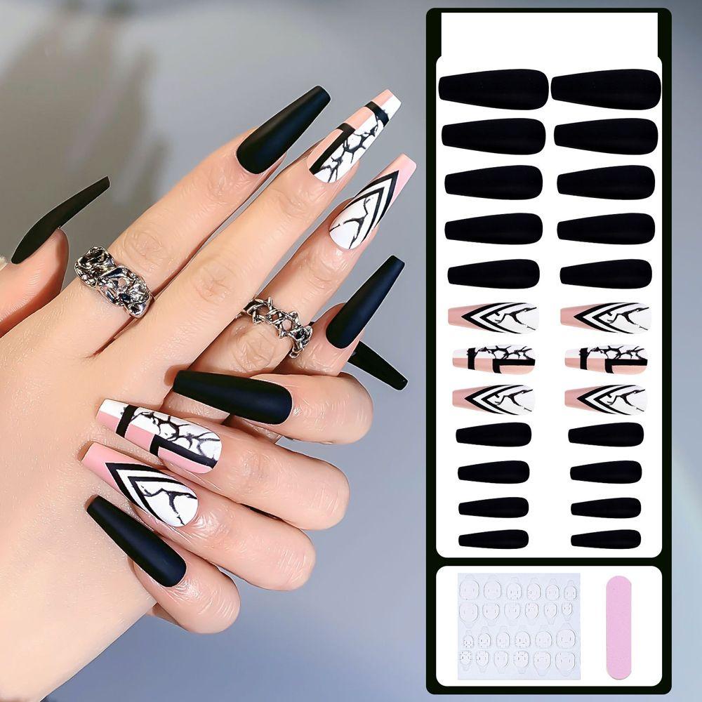 OCEANMAP Móng Tay Giả Màu Sắc Trơn Họa Tiết Trái Tim Xinh Xắn