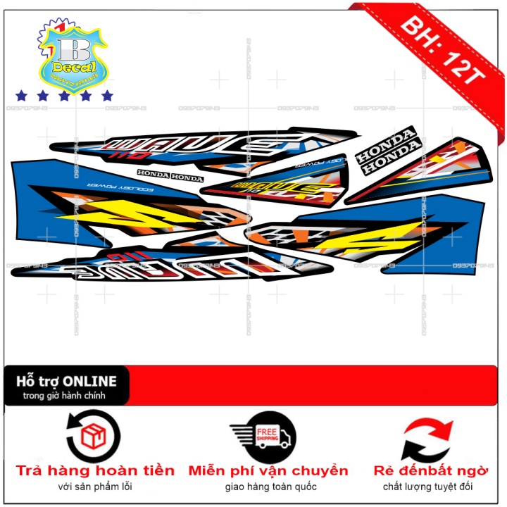 ( Quí khách vui lòng mang ra tiệm cho thợ dán ) Tem wave nhỏ đời đầu xanh đen