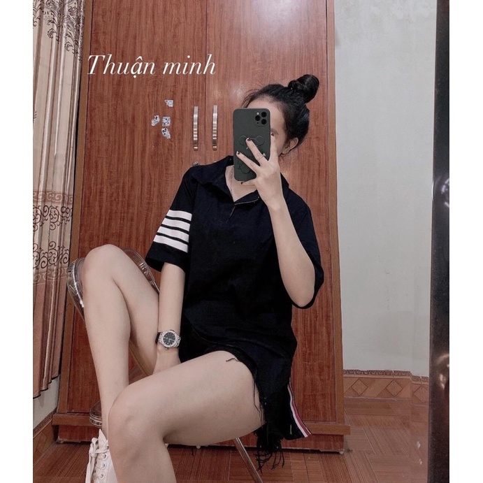 Áo Polo Thể Thao Túi Khoá Nam Nữ Ulzzang Hot❤️Phông phom Rộng Phối Viền Chữ Mi.Ken Chất Cotton Có Giãn 4c