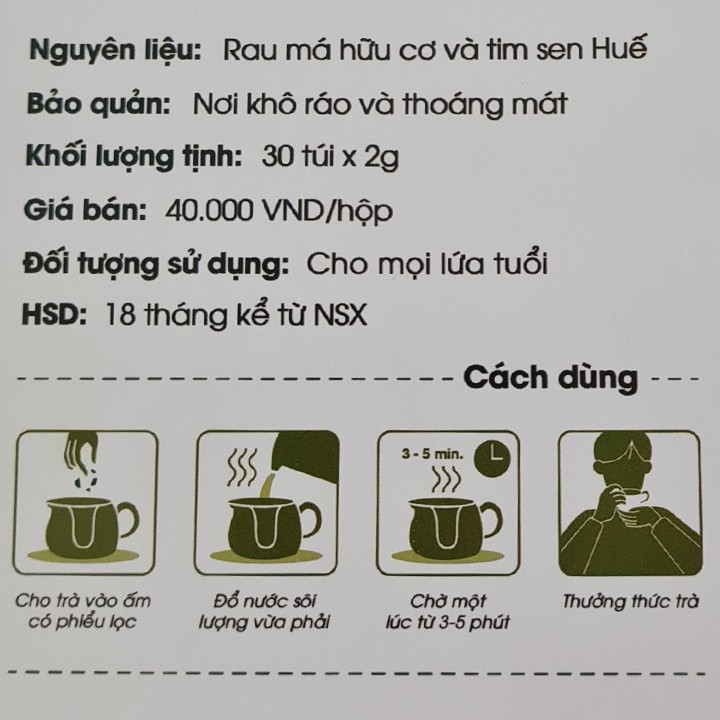 Trà Rau Má túi lọc Quảng Thọ - Rau má hữu cơ & tim sen - giải nhiệt, mát gan, khỏe da, đẹp dáng