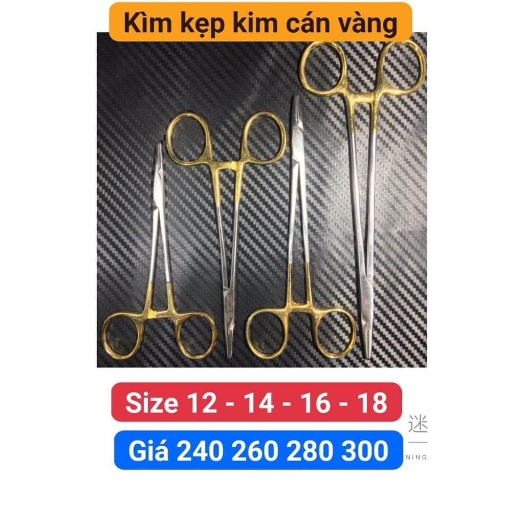 Kìm kẹp kim y tế ,Kìm mang kim nha khoa loại cán vàng thép đức dài 12,14,16 cm