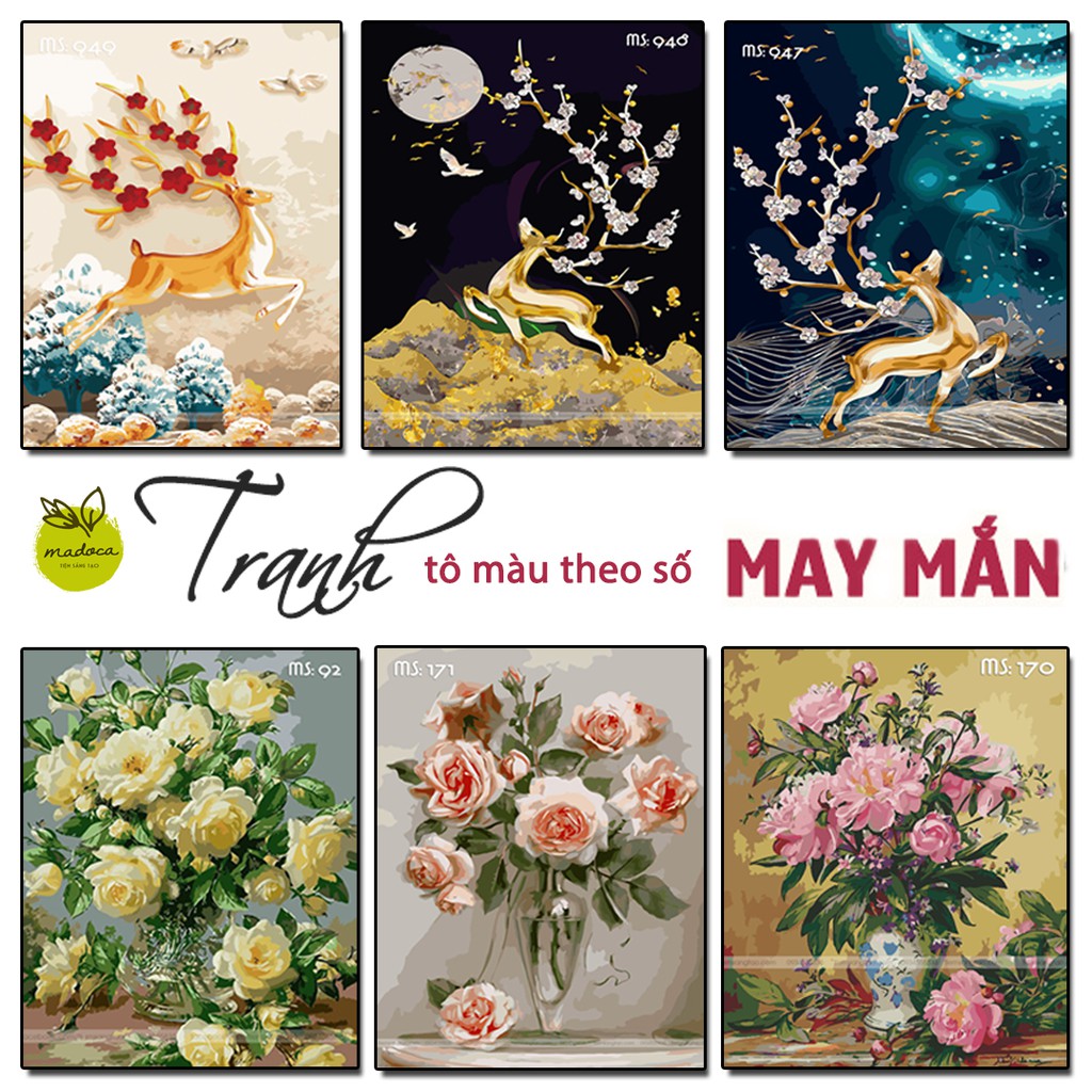 Tranh tô màu theo số Madoca - Tranh sơn dầu số hóa May Mắn kích thước 40x50cm (có khung)
