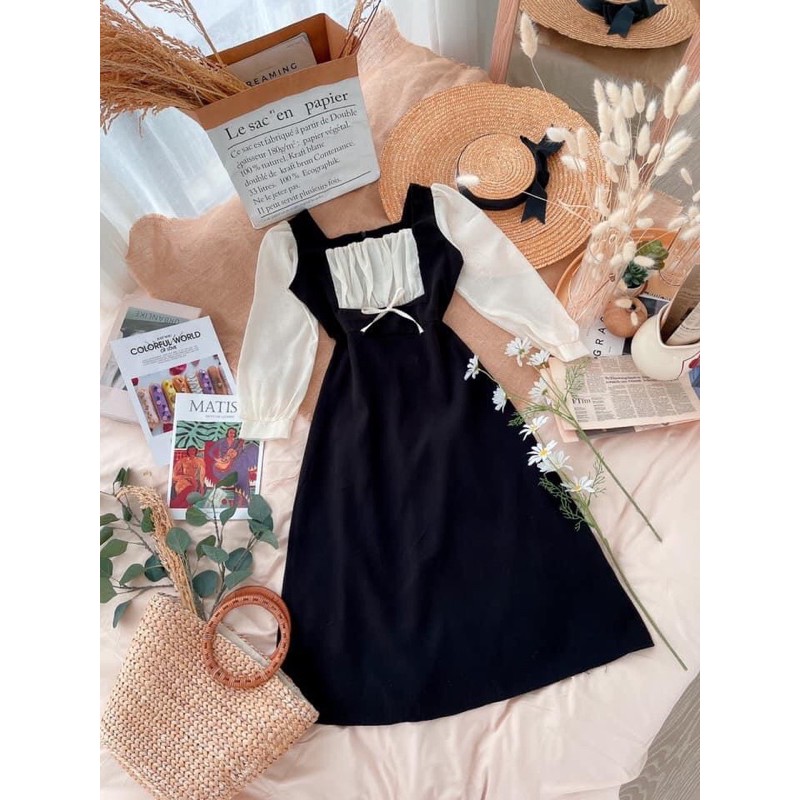 Đầm midi phối cổ và tay oganza | BigBuy360 - bigbuy360.vn