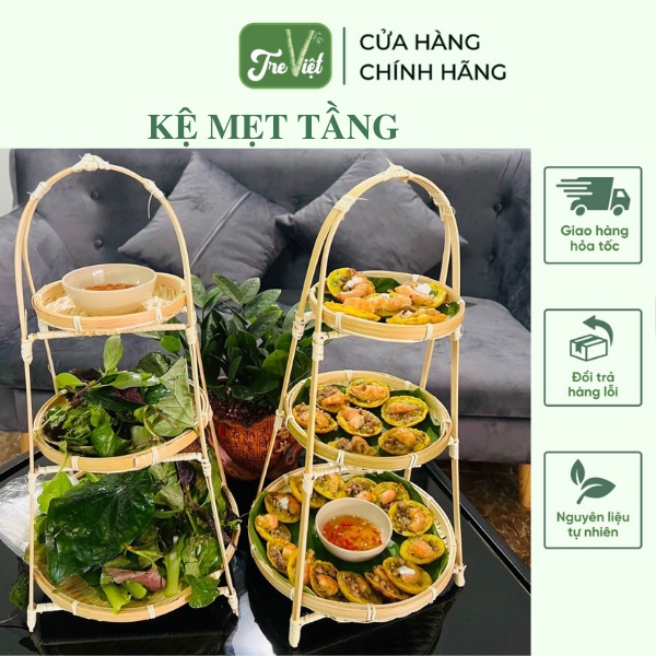 Mẹt Tre Tầng Đựng Đồ Ăn Trang Trí - Kệ Mẹt 3 Tầng Đựng Buffet | Tre Việt