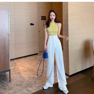 Set bộ freesize áo trắng+ quần hồng , quần ống suông trắng