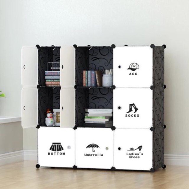 TỦ NHỰA LẮP GHÉP 9 Ô ĐEN TRẮNG QUẦN ÁO-TẶNG KÈM THANH TREO ĐỒ-MÓC CÀI SƯỜN TỦ-BH 12 THÁNG