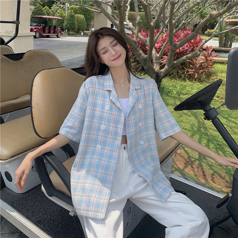 (ORDER) Áo khoác blazer Quảng Châu kẻ xanh blue nhạt mát mẻ mùa hè mẫu mới tay lỡ form dài (ảnh thật) | BigBuy360 - bigbuy360.vn