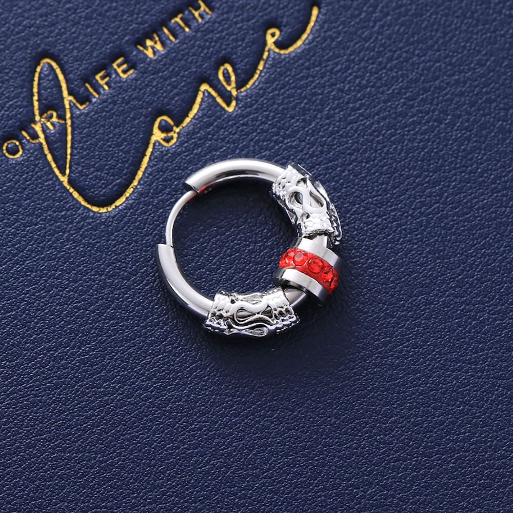 Bông tai tròn bằng thép không gỉ mẫu rồng phong cách hiphop thời trang cho nam