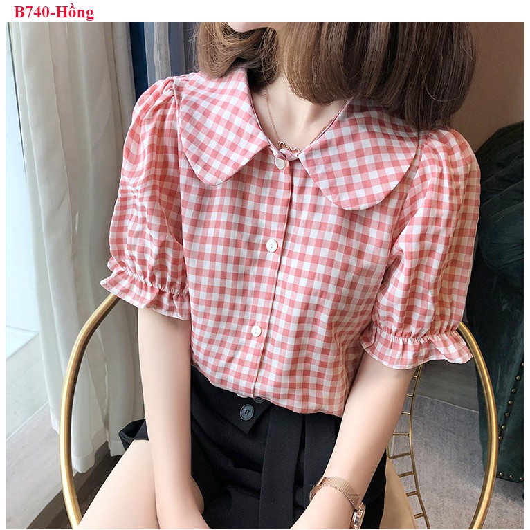 Rập giấy áo nữ tay nhún nhẹ, gài nút xinh xắn AR16