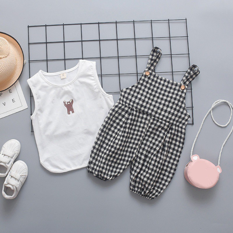 Set đồ bộ ngắn không tay in họa tiết dễ thương cho bé gái