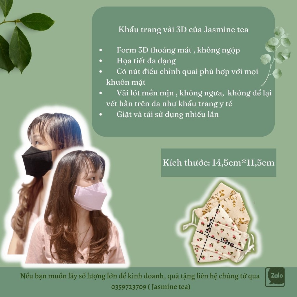 Khẩu trang vải Linen 3D kháng bụi, kháng khuẩn, chống bụi mịn màu sắc tươi sáng