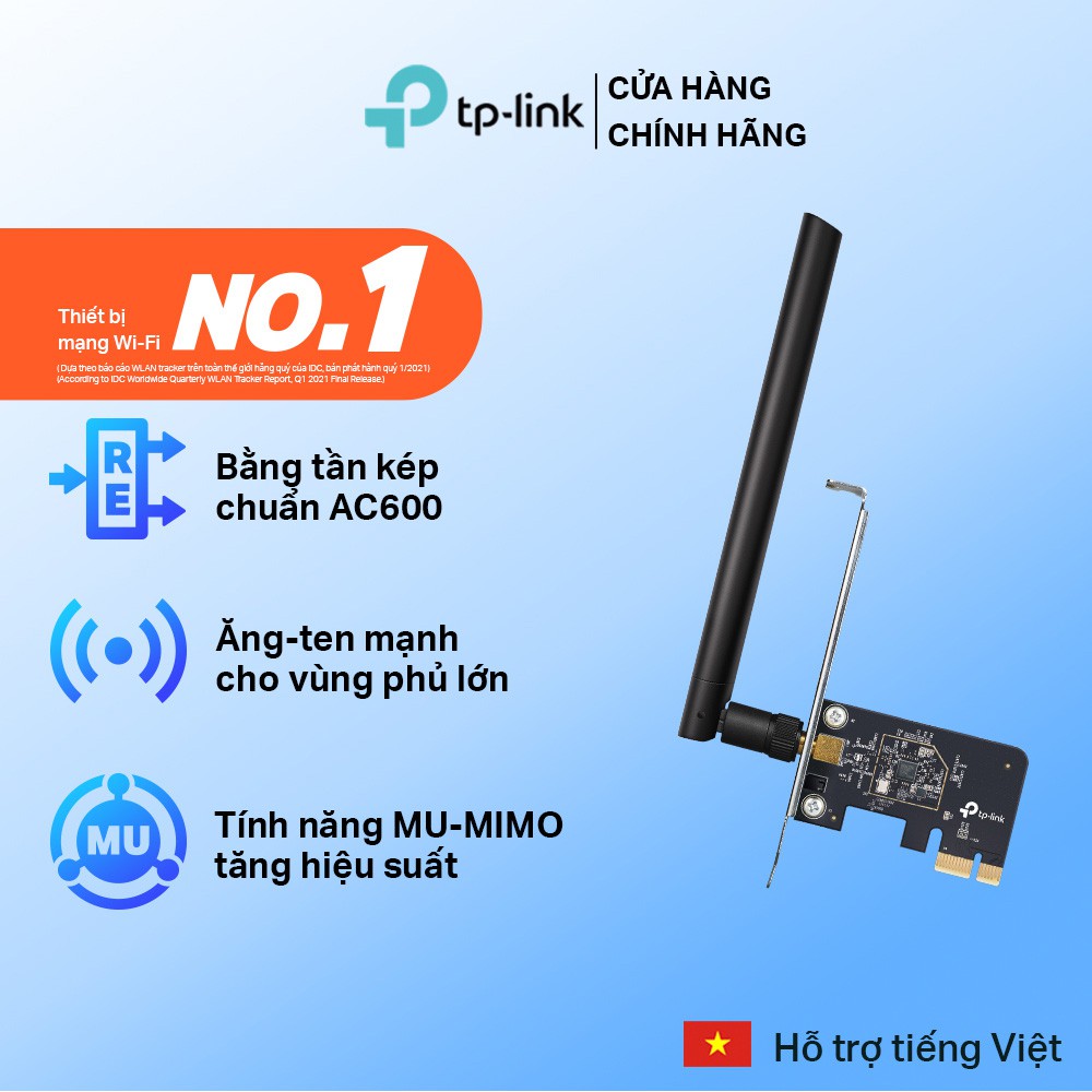 [Mã ELCL12 giảm 9% đơn 300K] Bộ Chuyển Đổi Wifi TP-Link Archer T2E PCIe Băng Tần Kép AC600