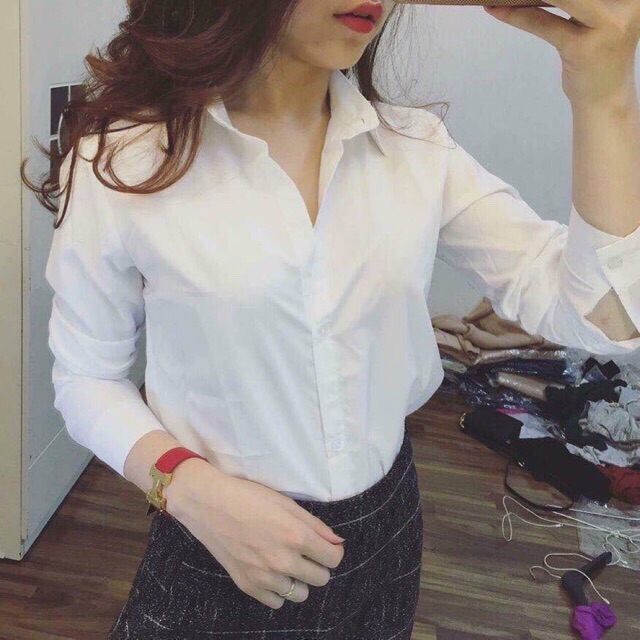 [ SIÊU RẺ ] Áo sơ mi nữ trắng đen dài tay