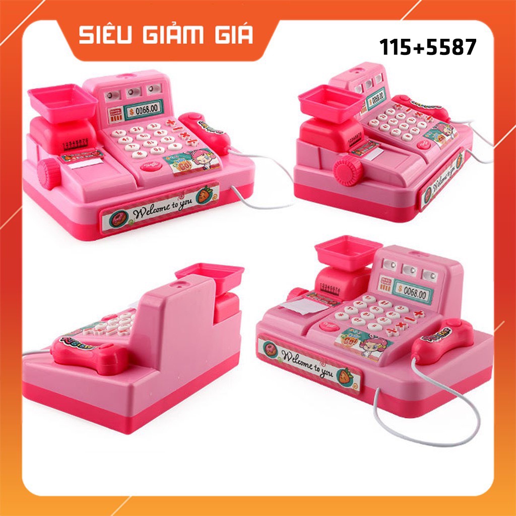 Hộp đồ chơi mô hình Hello Kitty quét thẻ nhạc đèn, mở ngăn tủ,kéo giấy máy tính tiền siêu thị đi chợ