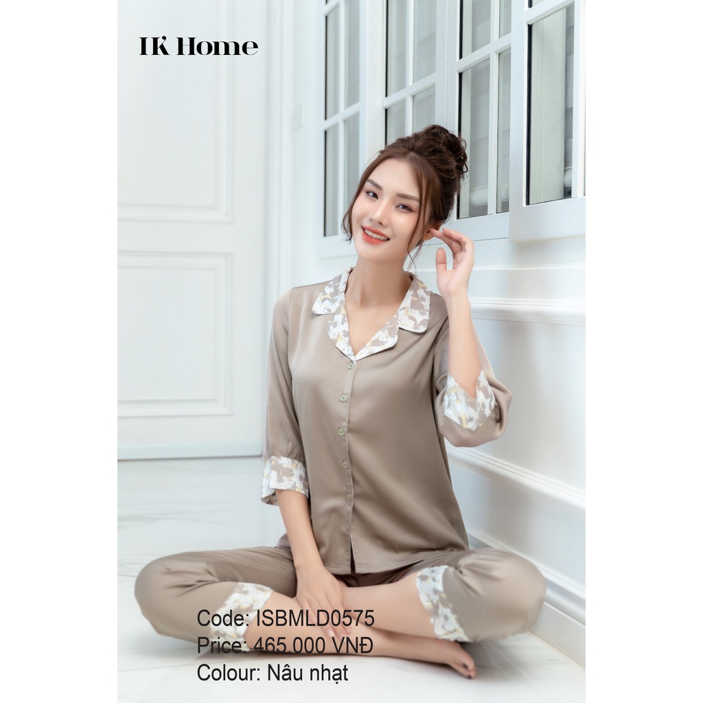 Bộ mặc nhà áo tay lỡ quần dài lụa IK 0575 Giá 465.000đ