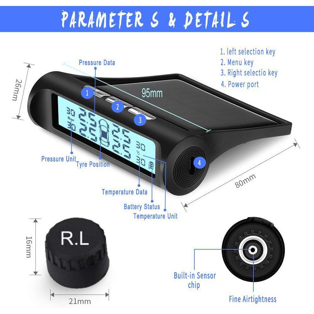 [Mã LIFEXANH03 giảm 10% đơn 500K] Cảm Biến Áp Suất Lốp TPMS Cao Cấp Màn Đen Trắng