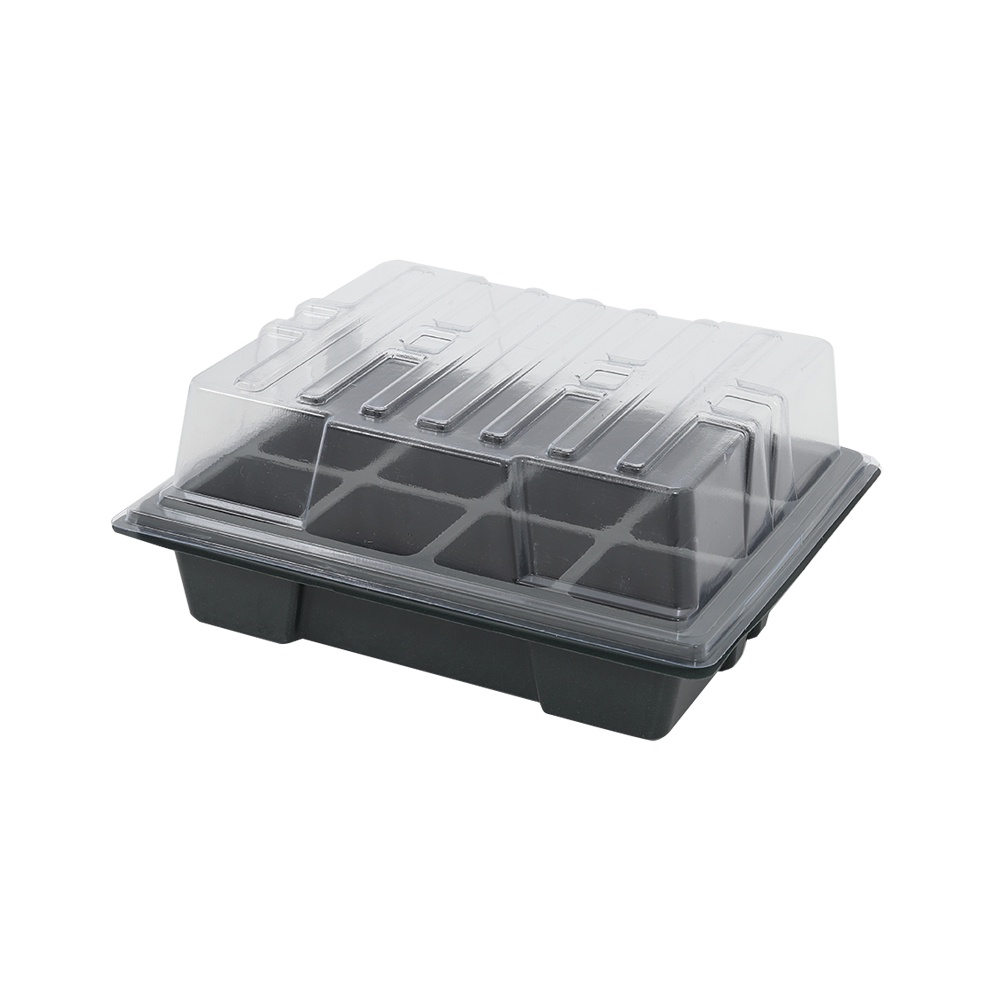 Homebase SPRING Khay ươm hạt giống cây con có nắp đậy bằng nhựa 12 lỗ W24xD20xH15CM màu đen