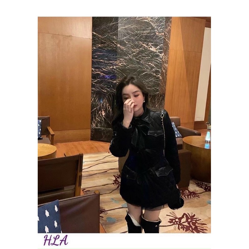 Áo khoác nhung trần trám đính nơ dáng dài