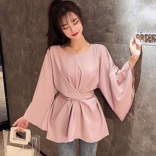 Áo Kiểu Tay Loe Thắt Nơ Eo Thời Trang Cho Nữ