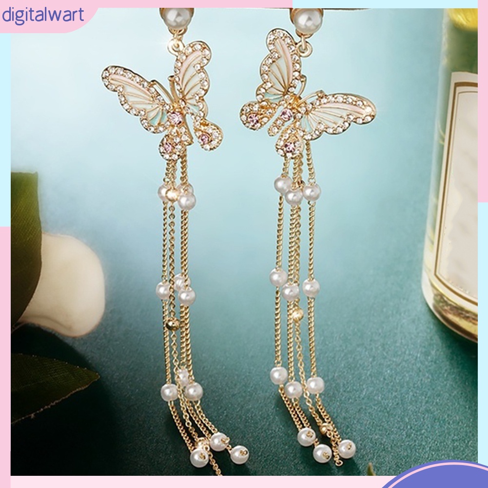 Đôi Khuyên Tai Dáng Dài Hình Bươm Bướm Đính Đá Thời Trang Cho Nữ