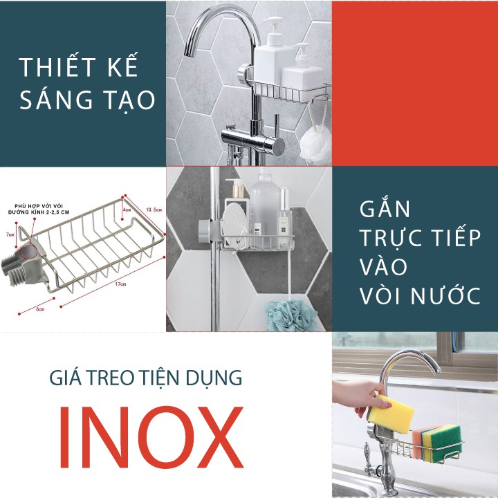 Giá Treo Bồn Rửa Bát Mạ Inox, Đựng Lưới Rửa Bát, Bàn Chải Đa Năng Tiện Dụng