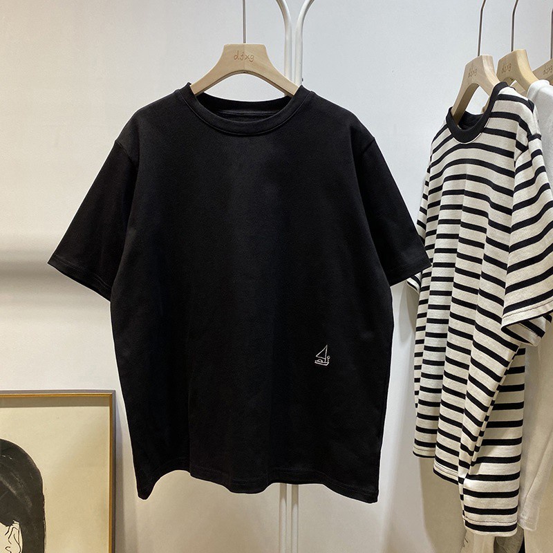 SUXI Áo thun tay ngắn cổ tròn họa tiết sọc thiết kế mới thời trang mùa hè phong cách retro cho nữ