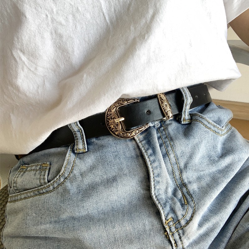 Thắt lưng nam nữ BROO unisex bản nhỏ 2.8cm, dây nịt da SLR Sơn Tùng thời trang hoa văn cao cấp