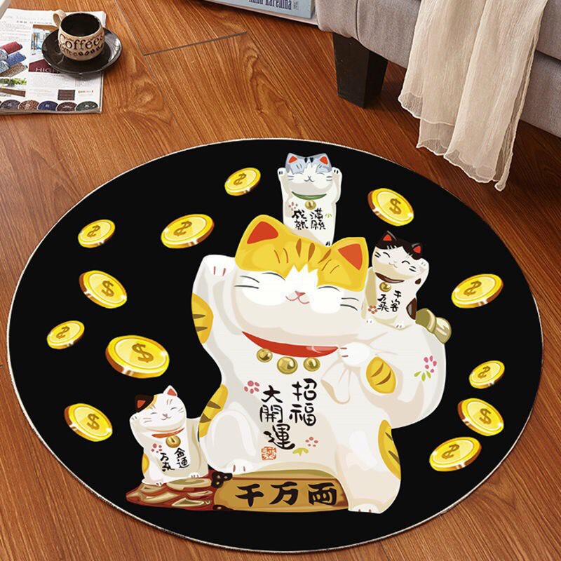 (size 80cm x 80cm) Thảm trải sàn .phòng khách hình tròn Mèo Tài Lộc cho mùa Tết .