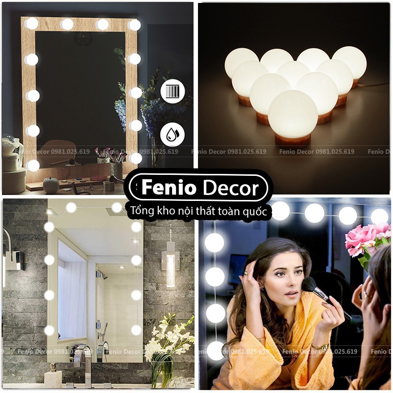 Đèn led dán gương trang điểm Siêu Sáng, bộ 10 bóng, 3 chế độ màu ánh sáng lung linh | BigBuy360 - bigbuy360.vn