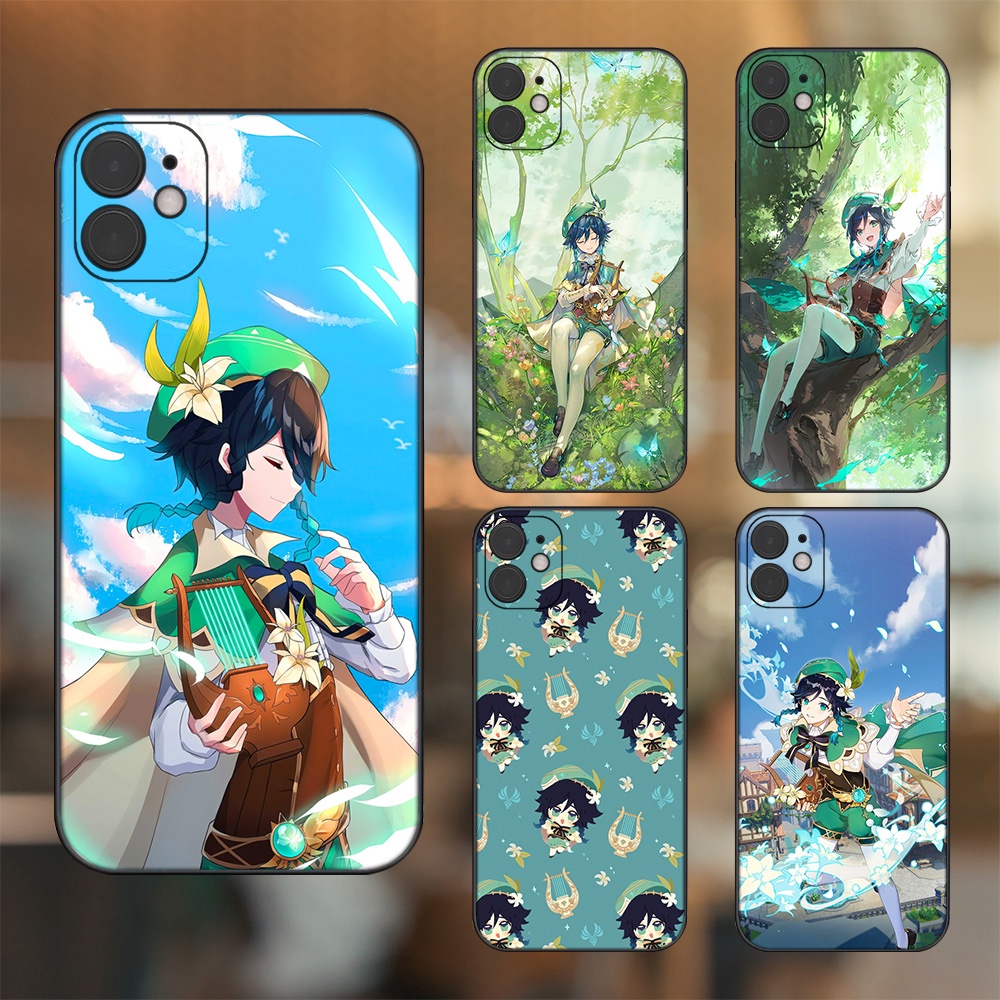 Ốp lưng iPhone 11 dẻo đen cạnh vuông in hình Venti Genshin Impact
