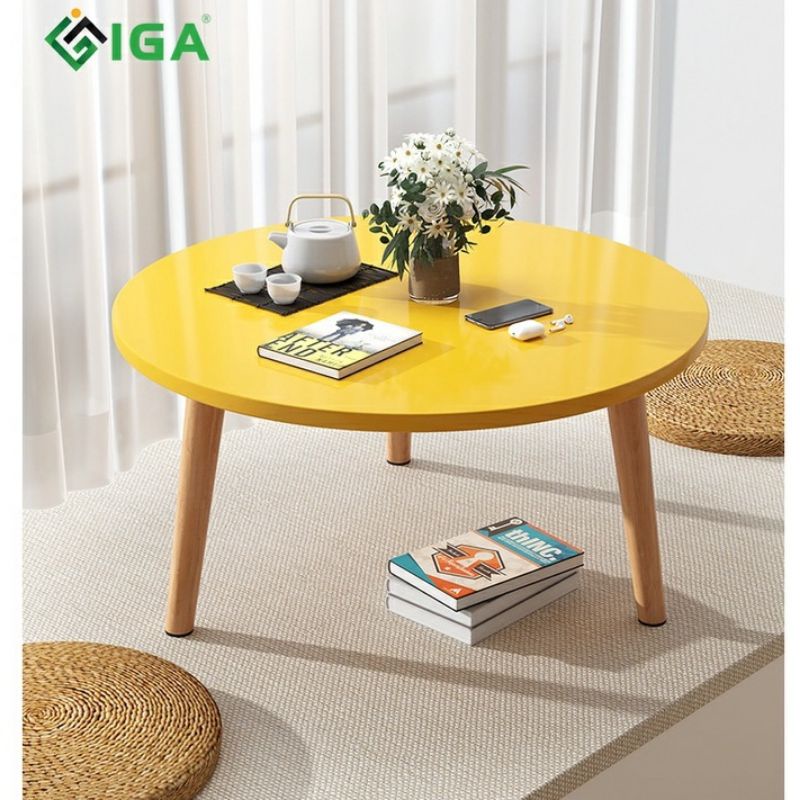 Bàn trà sofa ngồi bệt, bàn học máy tính chân gỗ sồi hiện đại thông minh phòng khách IGA- GP74