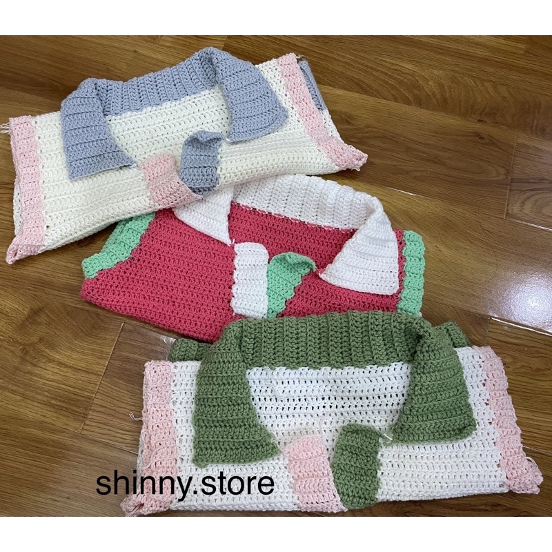 Áo crotop len cổ polo handmade