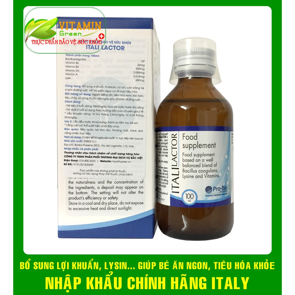 ITALILACTOR BỔ SUNG PROBIOTIC , LYSIN , VITAMIN GIÚP HỆ TIÊU HÓA KHỎE MẠNH (100ml) | NHẬP KHẨU CHÍNH HÃNG ITALY