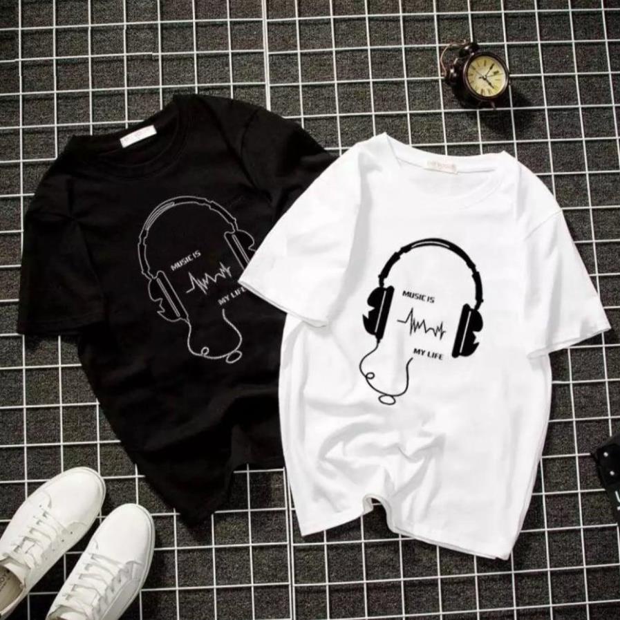 Áo thun nam form rộng in hình Tai Nghe My Life, phong cách, vải dày mịn mát