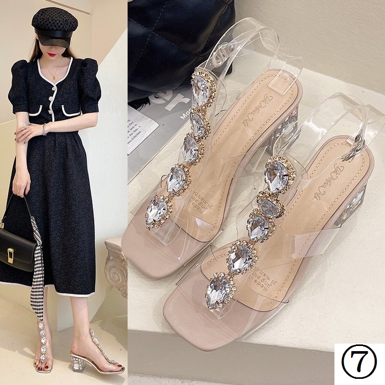 Giày Sandal Cao Gót Quai Trong Suốt Đính Đá Thời Trang Hàn Quốc Dành Cho Nữ 2022
