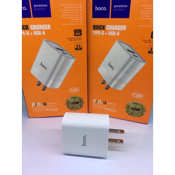 Củ sạc hoco 20W công nghệ sạc nhanh PD , quick 3.0 cho i.phone .samsung , xiaomi, huawei, lg