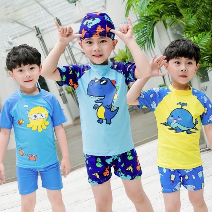 Đồ bơi hình ngộ nghĩnh cho bé trai size đại, tặng kèm nón, vải co giãn, giữ nhiệt chống lạnh.