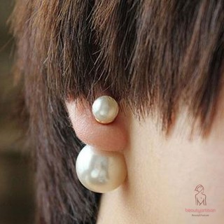 Bông tai hai đầu đính ngọc trai kích thước khác nhau thiết kế đơn giản phong cách