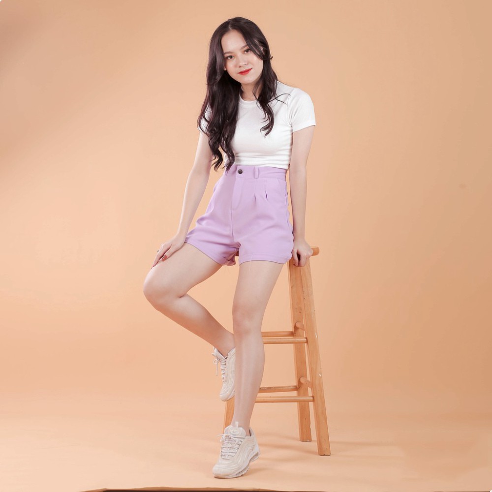 Quần Short nữ gập gấu lưng cao ống rộng,Cạp eo lưng cao,Có Túi Khuy cài ( Xả Lỗ, Xin đánh giá 5sao )