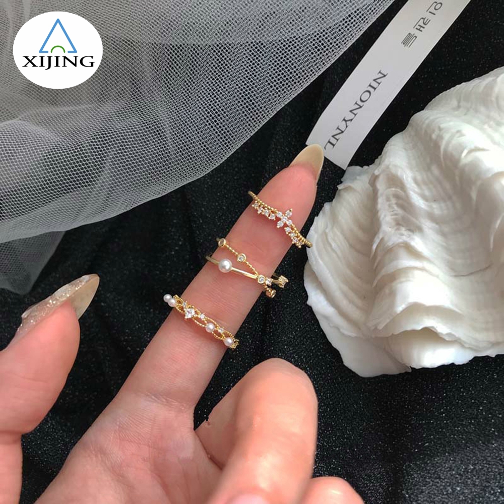 Nhẫn hở đính đá zircon đơn giản có thể điều chỉnh cho nữ