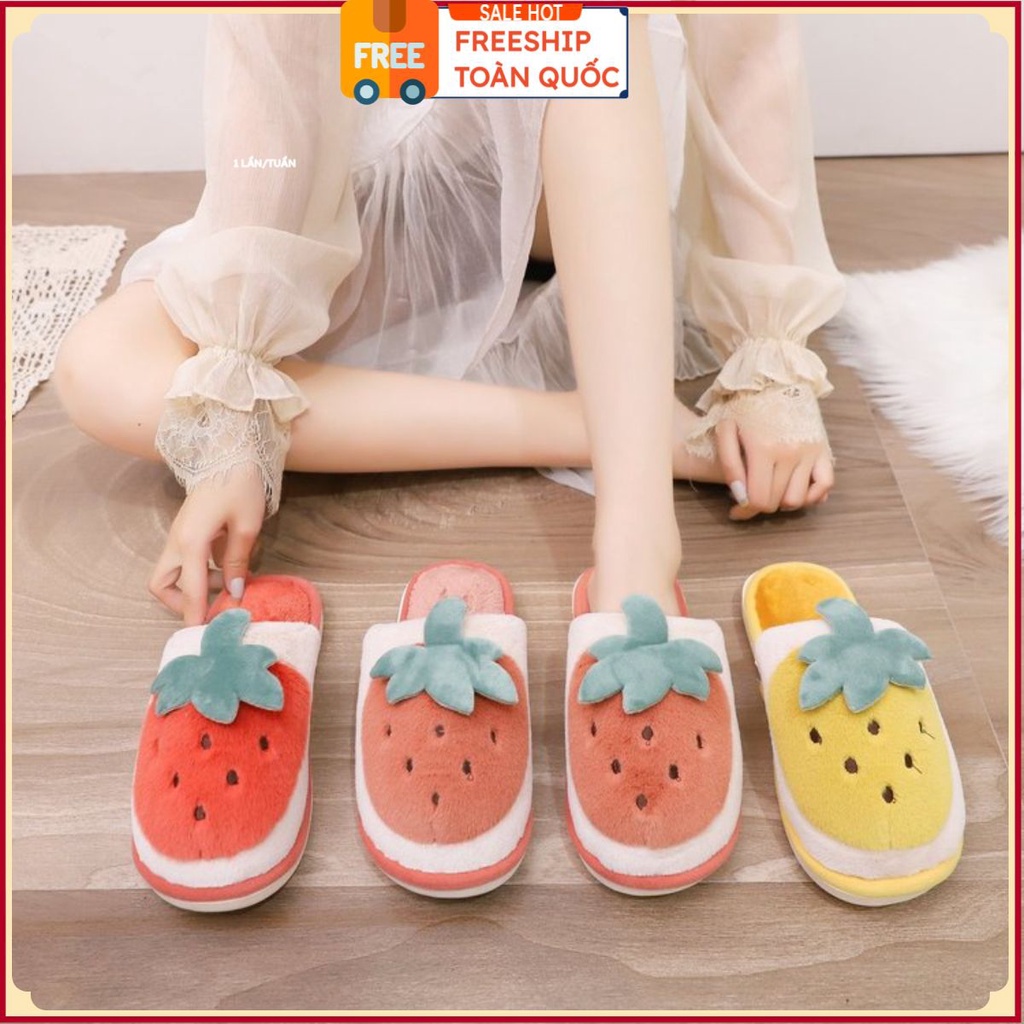 PVN35088 Dép lông hình quả dâu siêu xinh xắn đáng yêu đi trong nhà T2 .