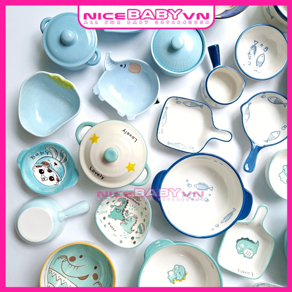 Bát Ăn Dặm Gốm Sứ Kiểu Nhật Màu Xanh Dương Dụng Cụ Ăn Dặm Cho Bé Nicebabyvn